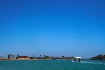 Beautiful view of the coastline with houses and hotels on the red sea. Tourist region in Egypt....