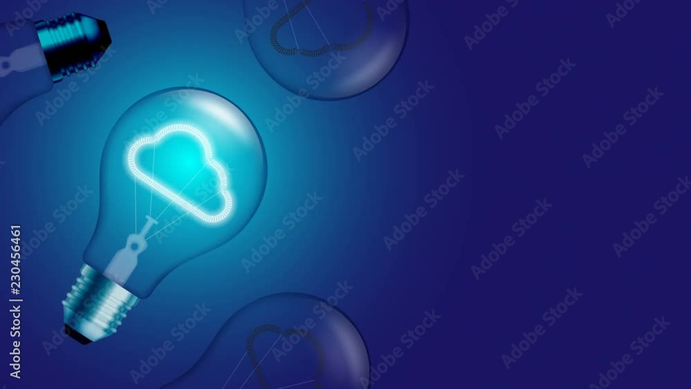 Aufkleber cloud icon symbol incandescent light bulb blink switch on set connection concept glow in blue gradie