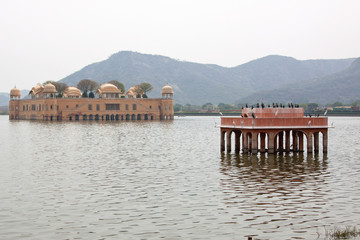 The eighteenth century Jal Mahal water palace on the Man Sagar lake in Rajasthan, India 