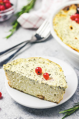 Cottage cheese poppy seed and berries cake. Selective focus, space for text.