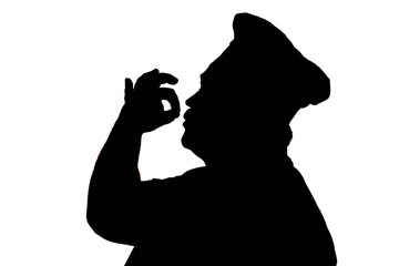 silhouette of a happy chef on a white isolated background, profile of a male face in a cook...