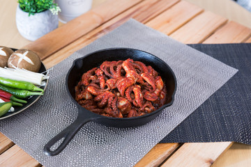 jukkumi bokkeum is korea traditional webfoot octopus with vegetable stir fry