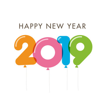 Happy new year 2019 card, balloons font, editable vector design