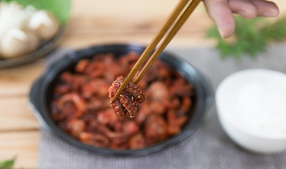 jukkumi bokkeum is korea traditional webfoot octopus with vegetable stir fry
