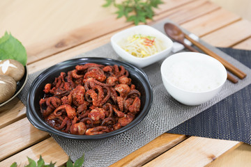 jukkumi bokkeum is korea traditional webfoot octopus with vegetable stir fry