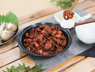 jukkumi bokkeum is korea traditional webfoot octopus with vegetable stir fry