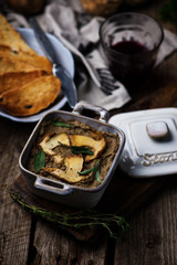Chicken liver and mushroom pate. rustic style