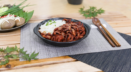 jukkumi bokkeum is korea traditional webfoot octopus with vegetable stir fry