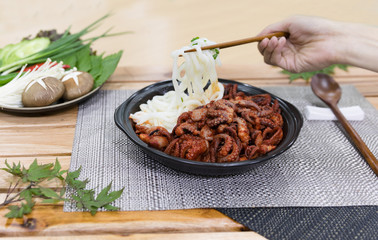 jukkumi bokkeum is korea traditional webfoot octopus with vegetable stir fry