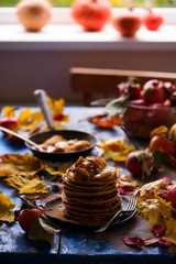 Pumpkin pancakes with apples topping