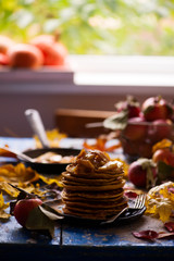 Pumpkin pancakes with apples topping