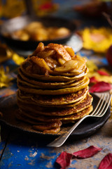 Pumpkin pancakes with apples topping