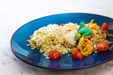 Andalusian fish, saffron rice with vegetables