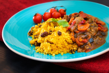 Kefta Tagine Moroccan Meatballs Served With Semolina and Vegetables