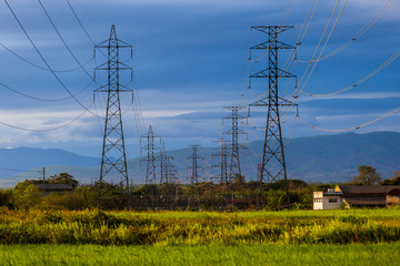 silhouette of high voltage electrical pole structure