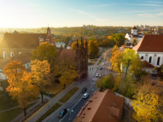 Naklejka premium Aerial view of St. Anne's Church and neighbouring Bernardine Church, one of the most beautiful and probably the most famous buildings in Vilnius