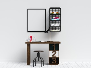 Creative Workspace with Poster Frame Mock Up