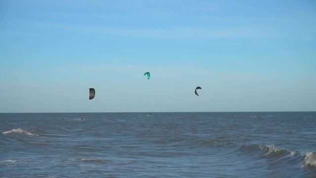 	Kite boarding. Slow motion.