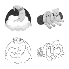 Vector design of dreams and night logo. Collection of dreams and bedroom stock vector illustration.