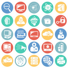 Computer and internet technologies set on color circles white background icons