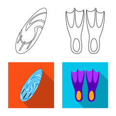 Vector design of equipment and swimming sign. Collection of equipment and activity stock vector illustration.