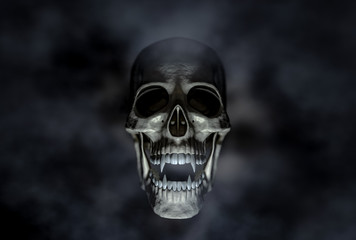 Halloween scarry vampire skull on the dark background with space for text 3d render.