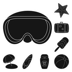 Vector illustration of equipment and swimming icon. Collection of equipment and activity vector icon for stock.