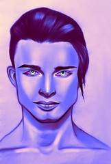 Digital portrait men. Blue eyes 