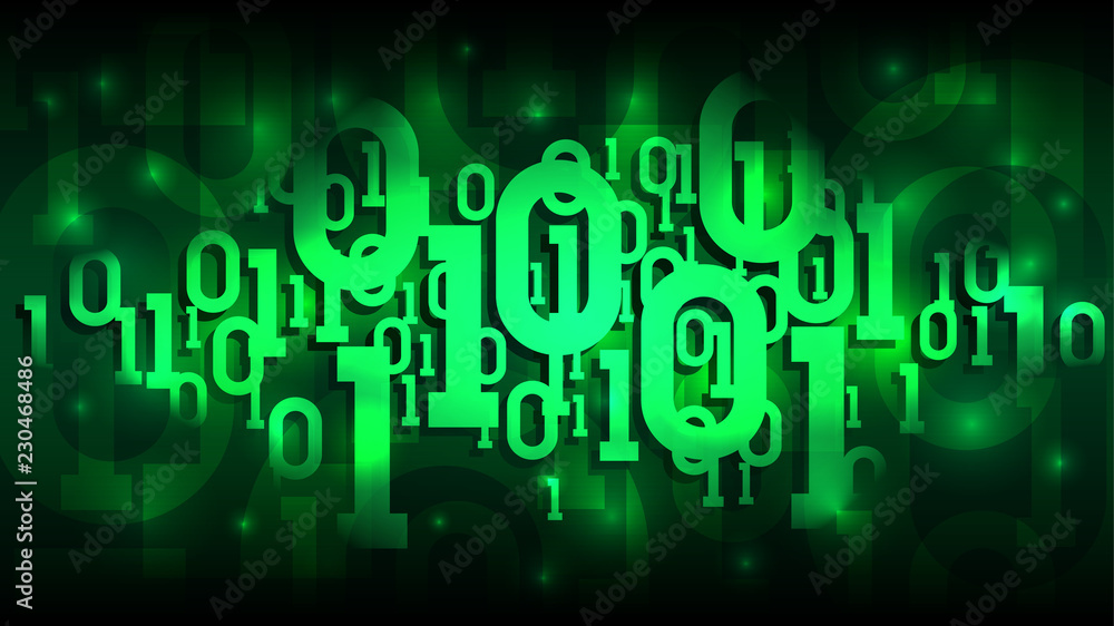 Poster matrix green background with binary code, shadow digital code in abstract futuristic cyberspace, clo