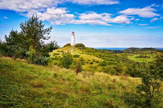 landscape and lighthouse Dornbusch at Hiddensee island, Germany