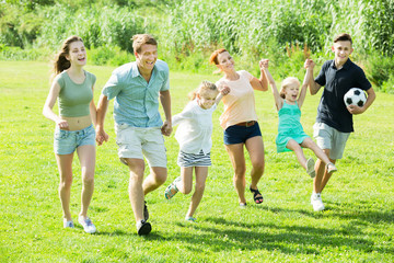 Family being active and running