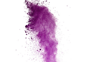 Fototapeta na wymiar Freeze motion of colored powder explosions isolated on white background.