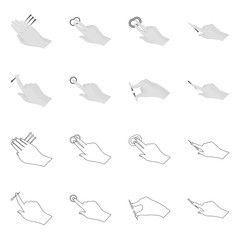 Vector illustration of touchscreen and hand icon. Set of touchscreen and touch stock symbol for web.