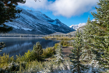 Swiftwater Lake after a snow storm. Glacier National Park, Montana