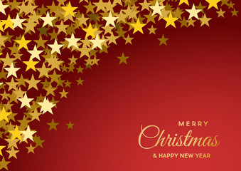 Festive horizontal Christmas background with copy space. Text and golden stars