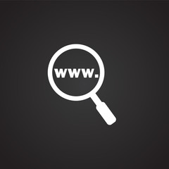Web search magnifier on black background icon