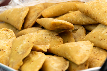 empanda fried corn stuffed with vegetables and meat, food for party and reunion, Latin America. Guatemala.