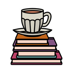 cup of coffee with books isolated icon