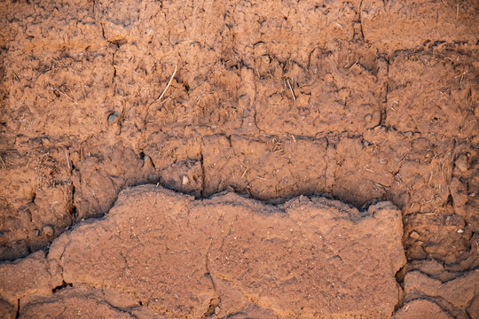 Background of adobe - close-up of mud construction from wall of an ancient pueblo structure in the American Southwest - blank & room for copy