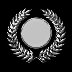 Silver laurel wreath award isolated on black with copyspace