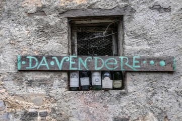 For sale sign in Cabbio, village in Ticino (Italian Switzerland)