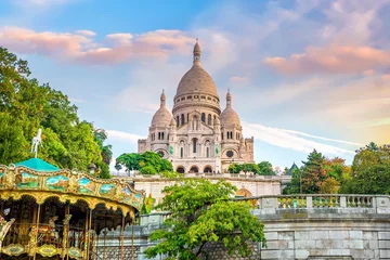 Tuinposter Parijs Sacre Coeur-kathedraal op de heuvel van Montmartre in Parijs