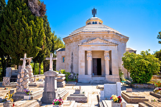 Cavtat graveyard and The Racic Mausoleum view