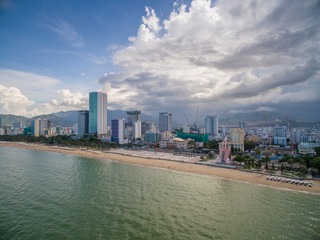 Obraz premium Panorama of the city of Nha Trang in Vietnam from drone point of view
