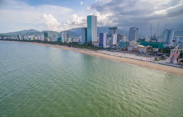 Panorama of the city of Nha Trang in Vietnam from drone point of view