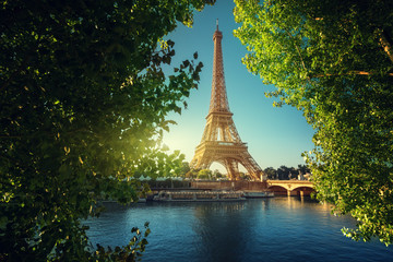 Naklejka na ściany i meble Seine in Paris with Eiffel tower