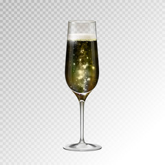 Realistic vector illustration of champagne glass  with space background inside