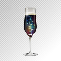 Realistic vector illustration of champagne glass  with space background inside