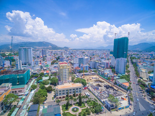 Naklejka premium Nha Trang beach city with many high rise buildings, high view (VietNam)