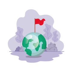planet earth with flag isolated icon